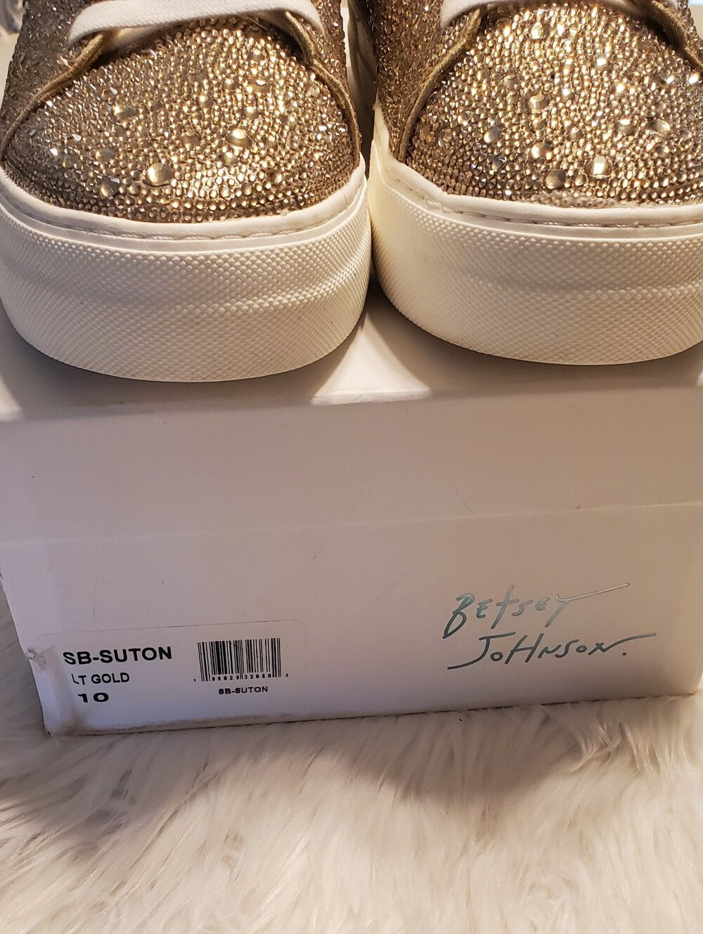 Betsey Johnson Suton Rhinestone Platform Sneakers Gold Bling Sparkle Size 10 - Picture 2 of 11